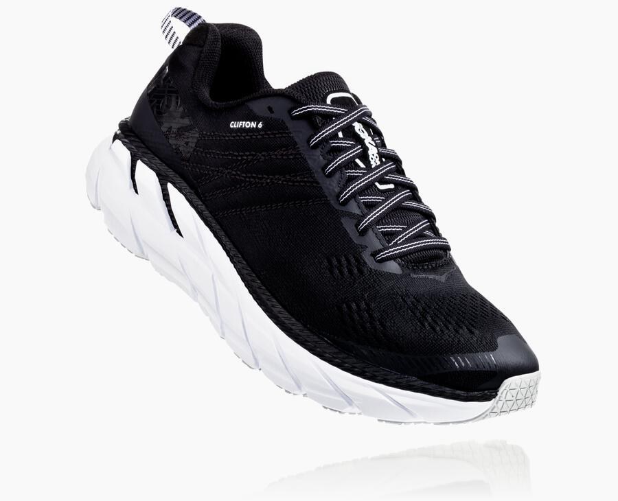 Hoka Clifton 6 - Women's Walking Shoes - Black/White - UK 168EHIPKF